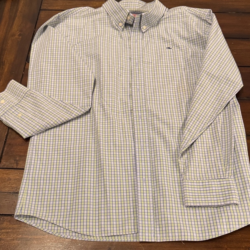 Boy’s Vineyard Vines Blue, Green and White Checkered Shirt